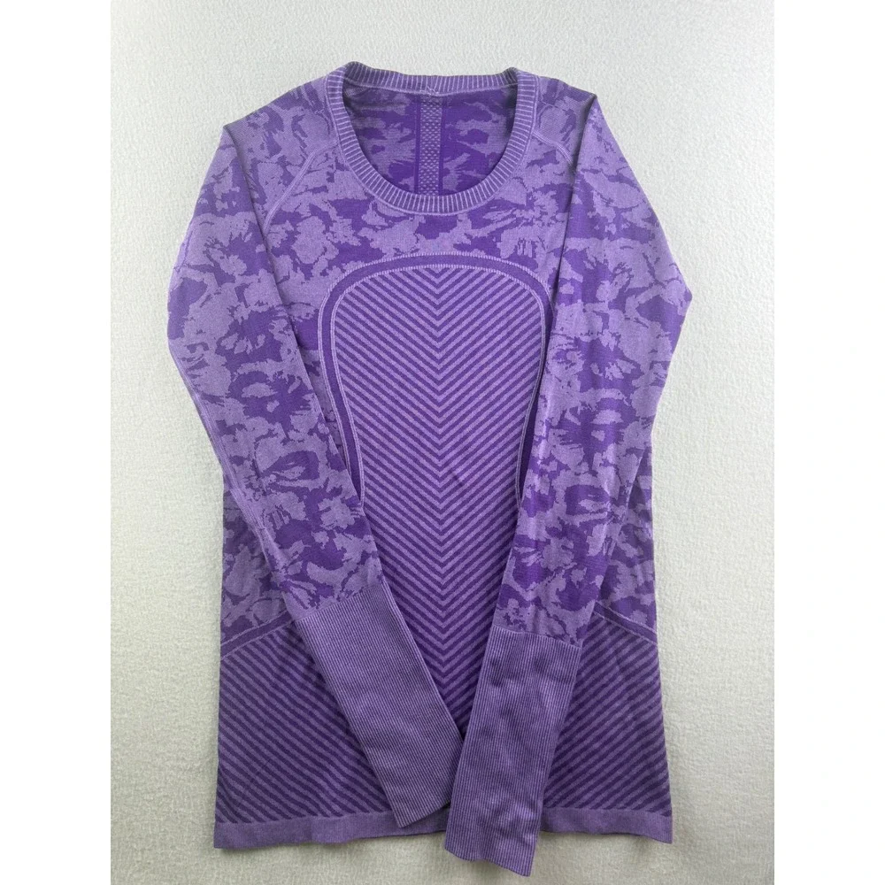 Lululemon Swiftly Tech Long Sleeve 2.0 Purple Camo Chevron Shirt Womens Size 8